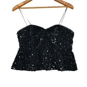 Mustard Seed Black Corset Top Sequins Velvet Womens Sz M Side Zip Preppy